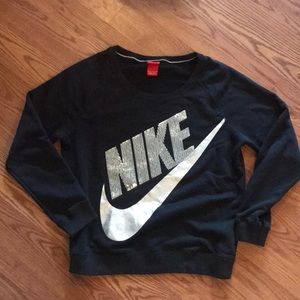 💋BLACK NIKE METALLIC BLING SWOOSH SWEATSHIRT L